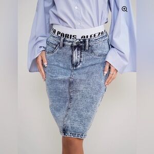 Casual Blue Denim knee length Skirt